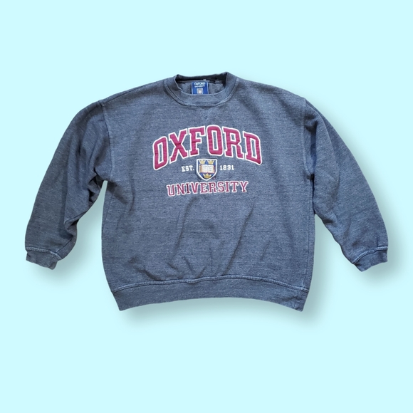SOLD Oxford University Embroidered Logo Crewneck Sweatshirt Large Gray Pullover - Picture 10 of 11